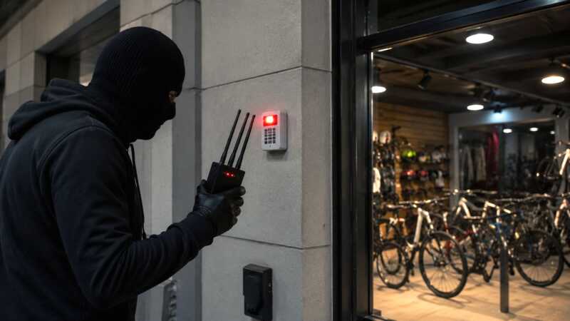 Un brouilleur d'onde a été utilisé pour désactiver l'alarme de ce magasin de vélo