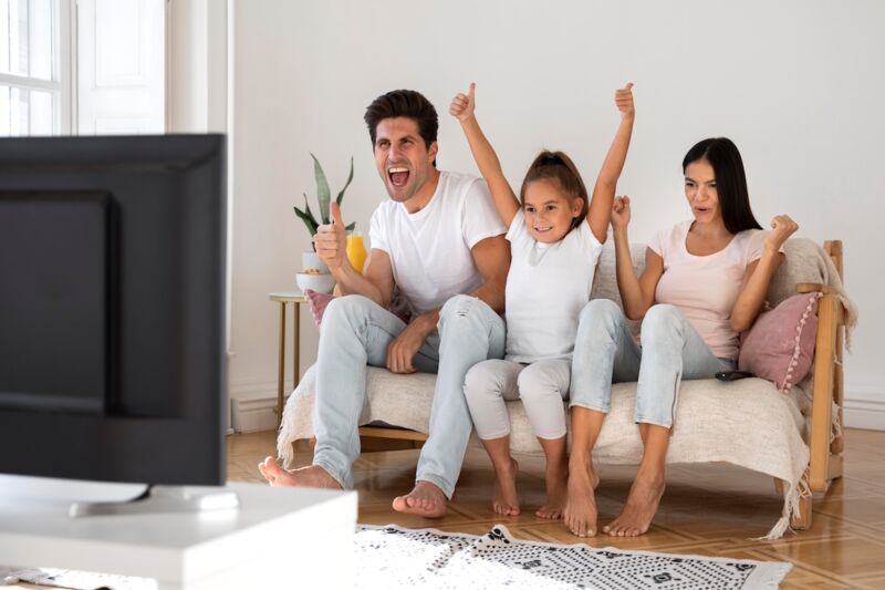 Famille contente de sa Freebox Ultra Essentiel
