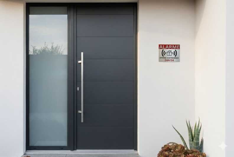 Une plaque "alarme" est posée près de la porte d'entrée de cette maison