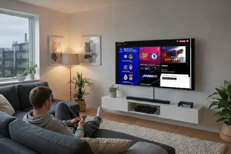 Un homme regarde Canal+ depuis son salon