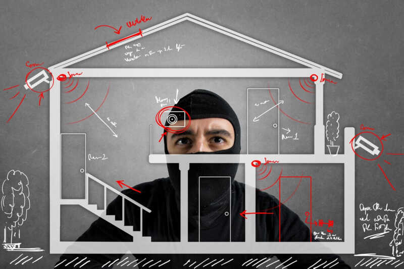 Plan d'un système d'alarme protégeant une maison
