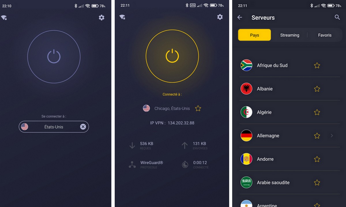 L'appli CyberGhost permet de choisir un serveur parmi une large liste de pays