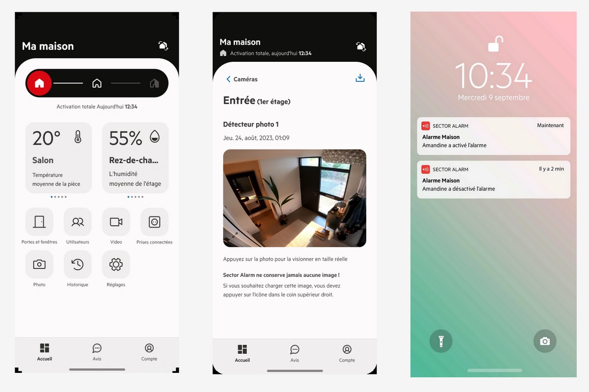 L'appli sector alarm sur iPhone