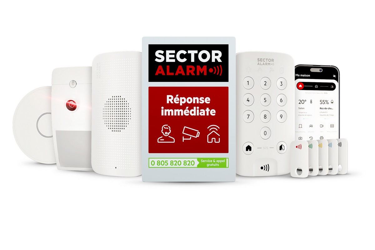 Les différents éléments du pack de Sector Alarm