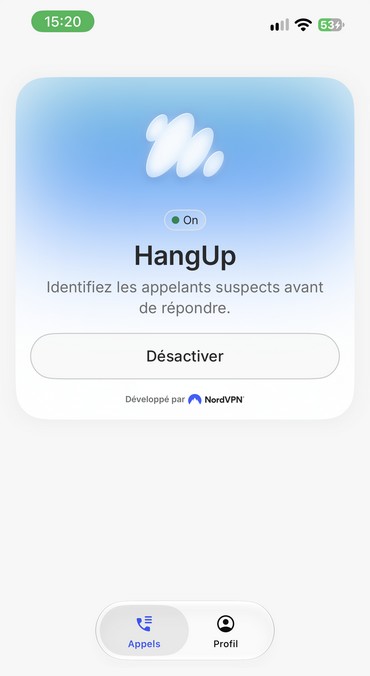 Capture d'écran de l'application hang up sur iPhone