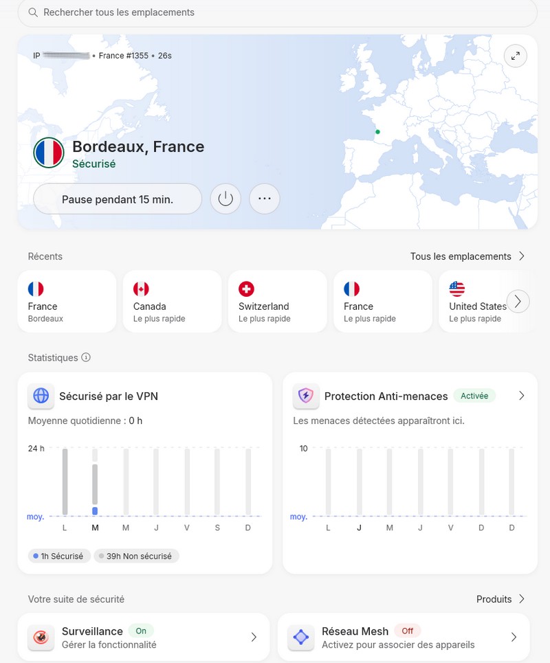 interface de l'appli Windows de nordvpn