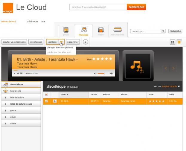 Interface du service cloud Livebox Play