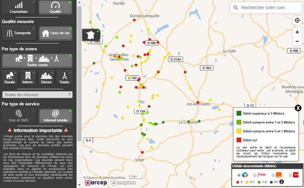 Carte mon réseau mobile avec mesures des collectivités