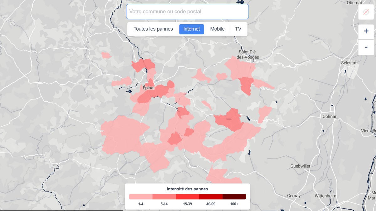 Carte des panne Free dans les Vosges le 17/10/2026