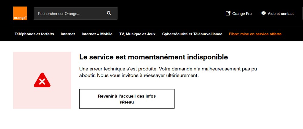 Le site de suivi des incidents d'Orange est en erreur