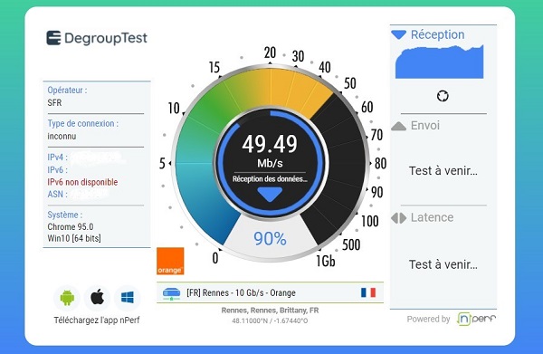 Exemple d'un test de débit réalisé avec DegroupTest